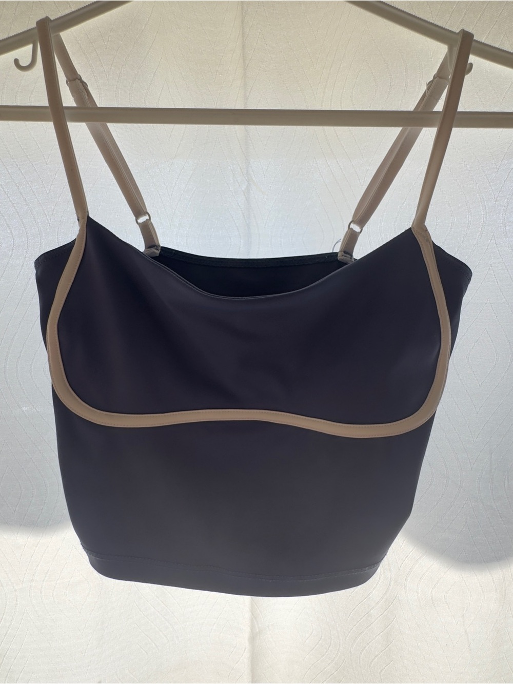 Bluenotes Black Tank Top with Beige Trim and Adjustable Straps